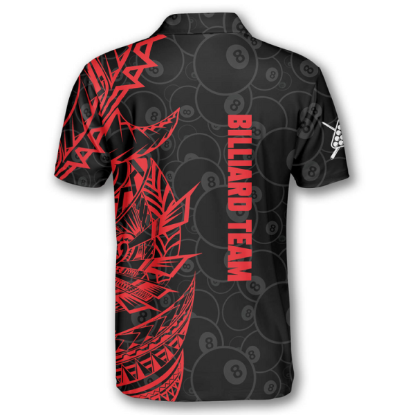 3D All Over Print Red Black Tribal Custom Billiard Polo Shirts for Men, Billiard Team Uniform