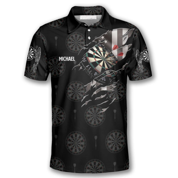 American Athlete Red Custom Darts Polo Shirts for Men, Flag Shirt, Dart Shirt