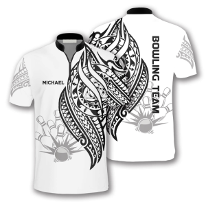 White Tribal Custom Bowling Jerseys for Men, Custom Name Team Bowling Shirt