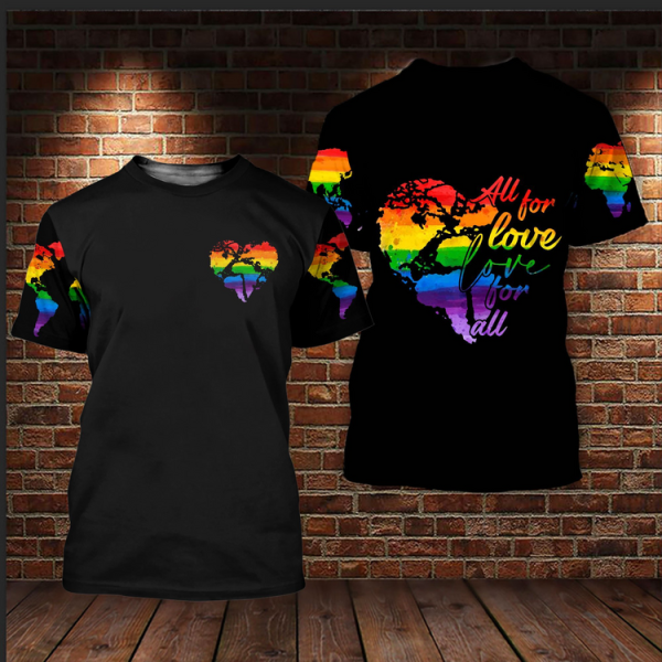 LGBT Pride All For Love Love For All 3D All Over Printed Shirt For LGBT Pride Month, Gift For Gay Man